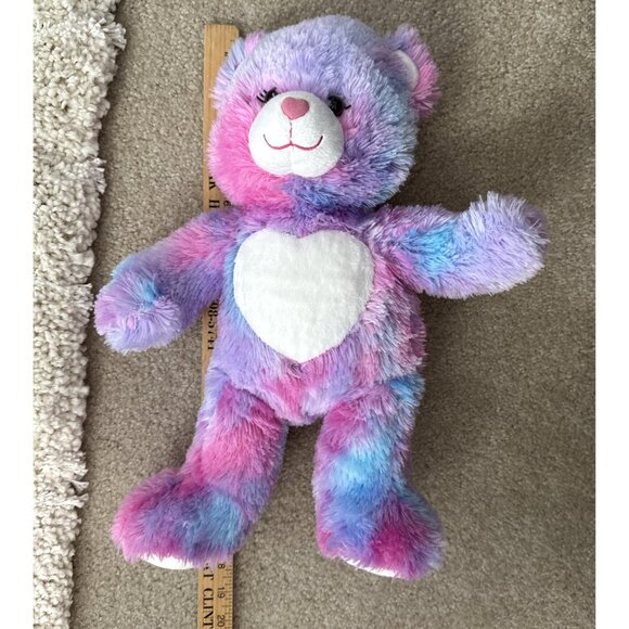 Build-A-Bear Rainbow Teddy Bear Plush 16”Pink Purple Blue Heart Embroidery Patch - Picture 12 of 12